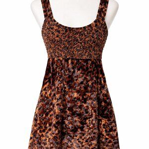 Intimately Free People Leopard Velvet Slip Dress Smocked Bodice Bodycon